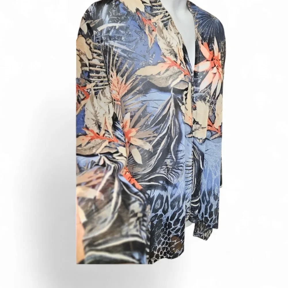 CHICO'SโEASYWEAR Flowers Of Paradise Mesh Open Front Makenzie Jacket Size 3/XL - Picture 7 of 13